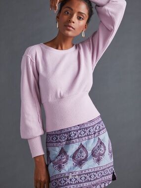 Anthropologie Maeve Lilac Ribbed Knit Balloon-Sleeve Top